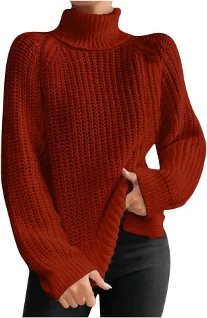 Women Sweater for Winter 2024 Turtle Neck Causal Loose Tops Slim Fitting Knit Grid Fashion Basic Warm Outfits