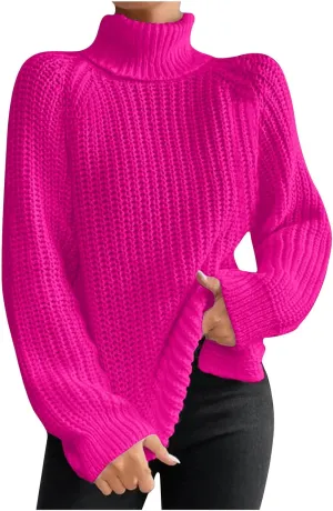 Women Sweater for Winter 2024 Turtle Neck Causal Loose Tops Slim Fitting Knit Grid Fashion Basic Warm Outfits
