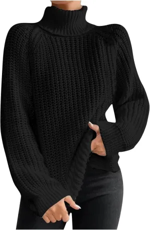 Women Sweater for Winter 2024 Turtle Neck Causal Loose Tops Slim Fitting Knit Grid Fashion Basic Warm Outfits