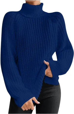 Women Sweater for Winter 2024 Turtle Neck Causal Loose Tops Slim Fitting Knit Grid Fashion Basic Warm Outfits