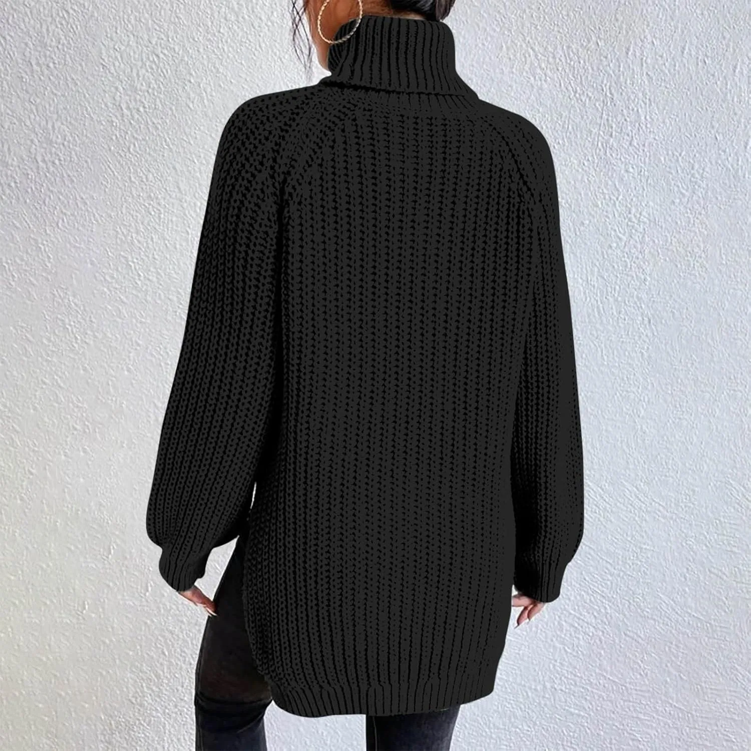 Women Sweater for Winter 2024 Turtle Neck Causal Loose Tops Slim Fitting Knit Grid Fashion Basic Warm Outfits