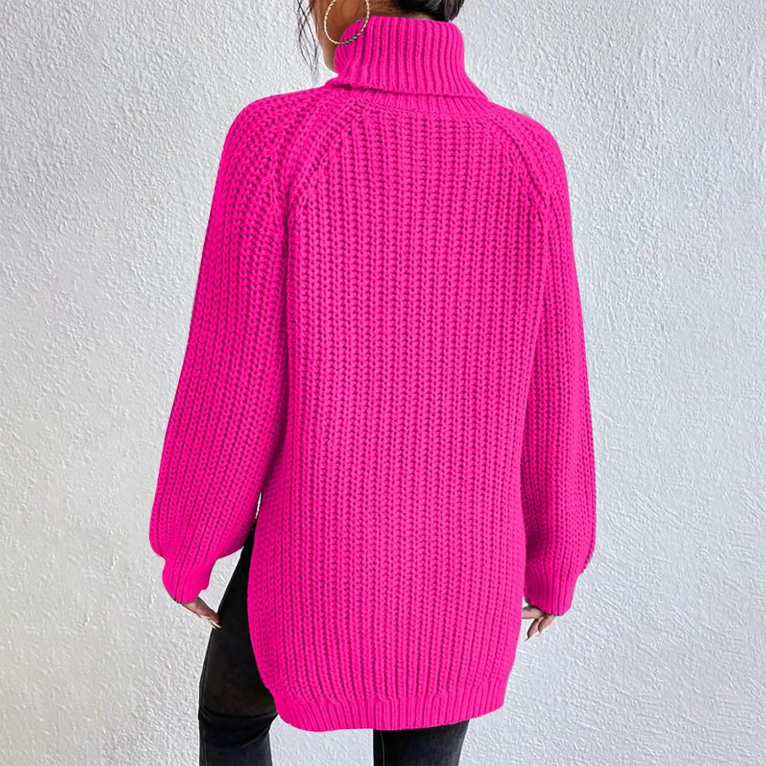 Women Sweater for Winter 2024 Turtle Neck Causal Loose Tops Slim Fitting Knit Grid Fashion Basic Warm Outfits