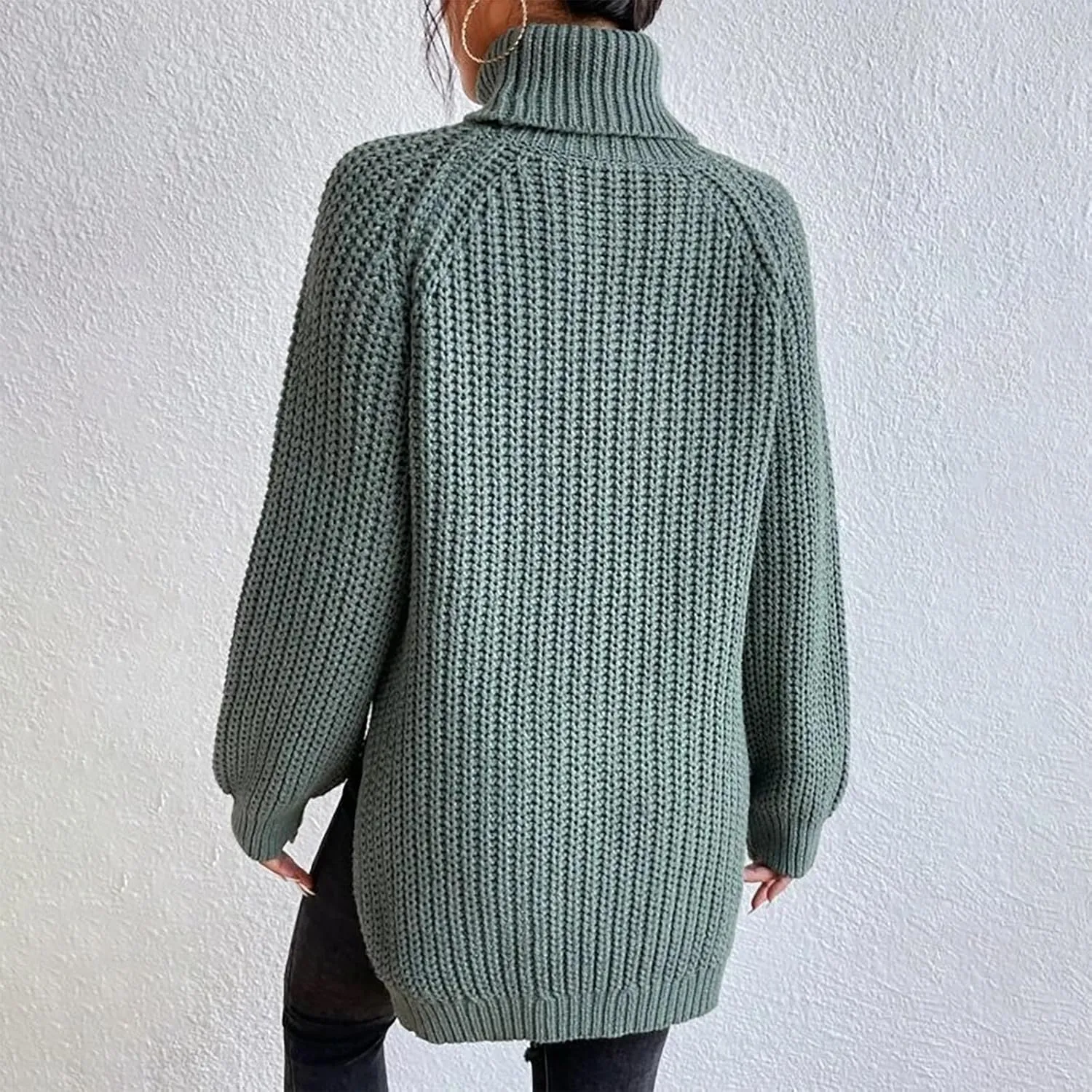 Women Sweater for Winter 2024 Turtle Neck Causal Loose Tops Slim Fitting Knit Grid Fashion Basic Warm Outfits