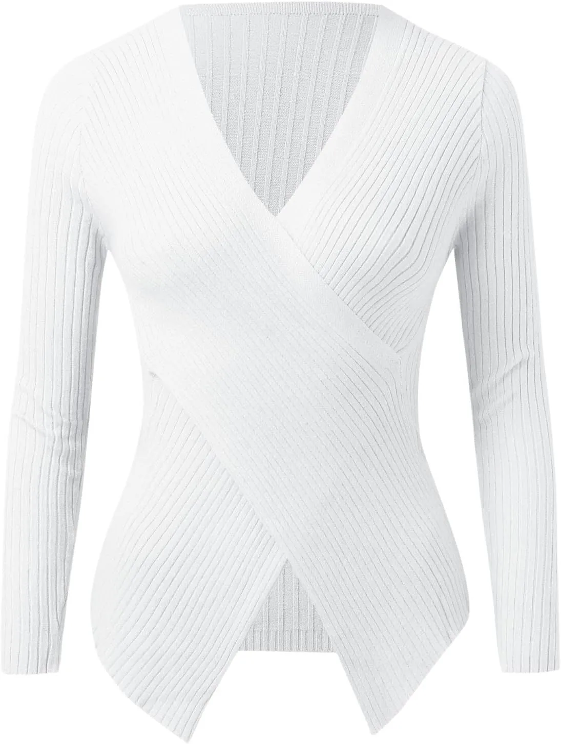 Women V Neck Pullover Sweater Solid Slim Fit Pullover Irregular Hem Sweater Fall Winter Fashion Trendy Sweater