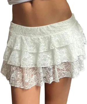 Women Y2k Floral Lace Mini Skirt Ruffle Layered Pleated Flowy Short Skirts Tiered Half Slip Coquette Streetwear