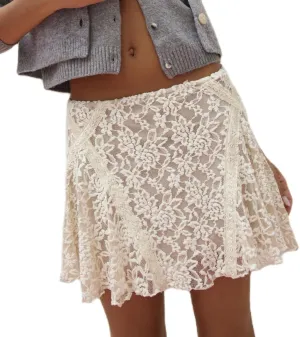 Women Y2k Lace Mini Skirts Low Waist Ruffle Half Slip Skirt Lace Pleated Tiered Short Skirts Layered Flowy Underskirt