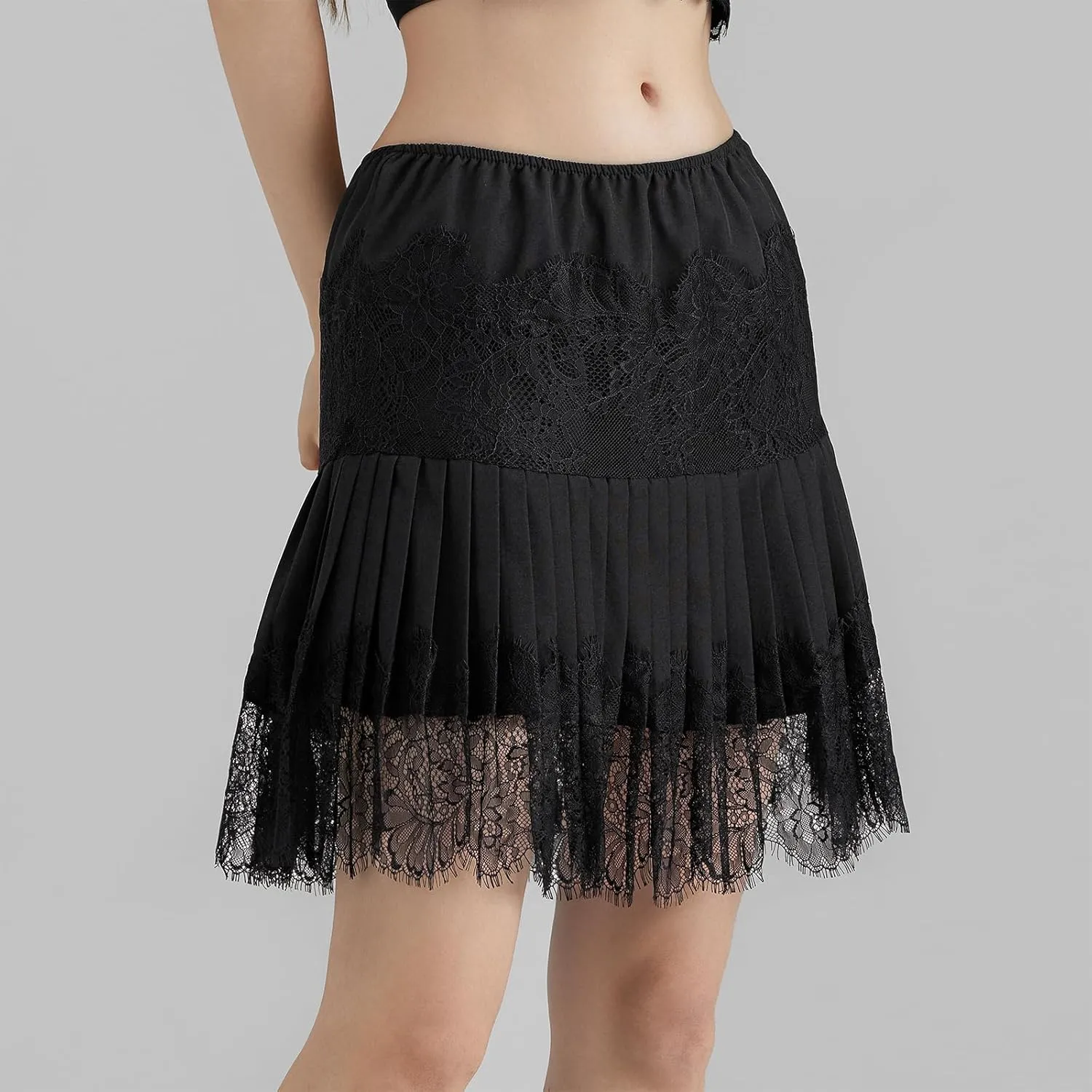 Women Y2k Lace Slip Skirt Mini Ruffle Pleated Flowy Short Skirts