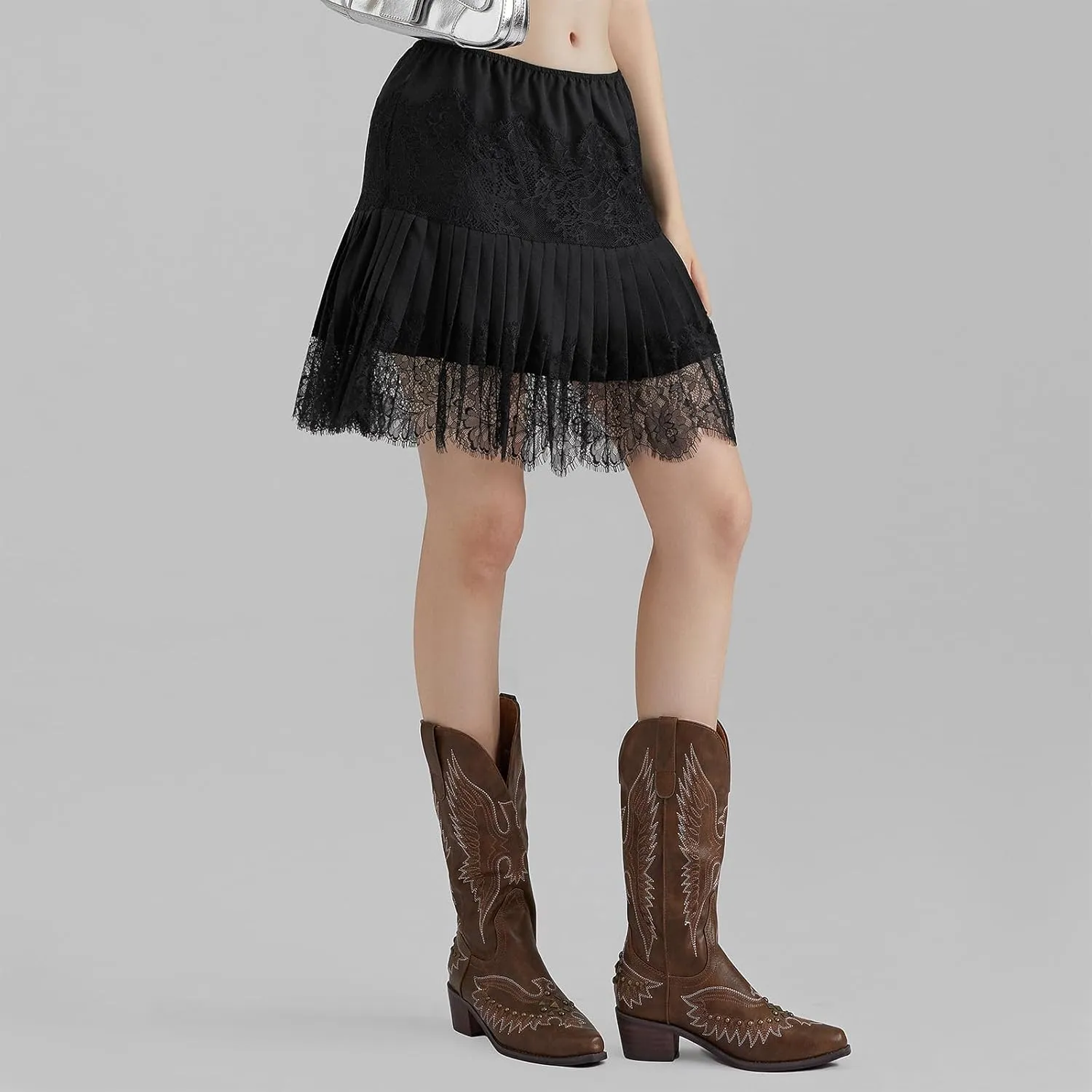 Women Y2k Lace Slip Skirt Mini Ruffle Pleated Flowy Short Skirts