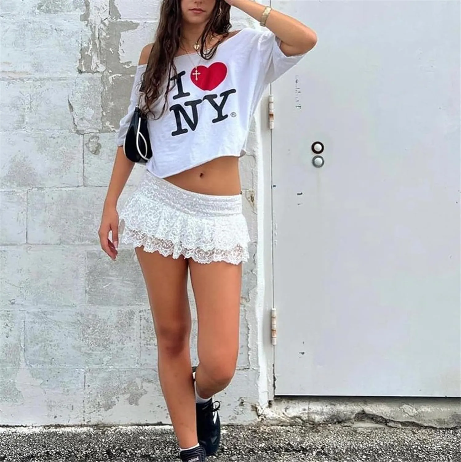 Women Y2k Ruffle Layered Mini Skirt Asymmetrical Pleated Lace Trim Low Waist Skater Skirt Fairy Floral Short Skirt