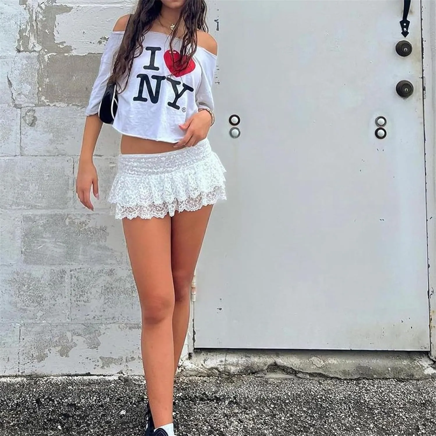 Women Y2k Ruffle Layered Mini Skirt Asymmetrical Pleated Lace Trim Low Waist Skater Skirt Fairy Floral Short Skirt