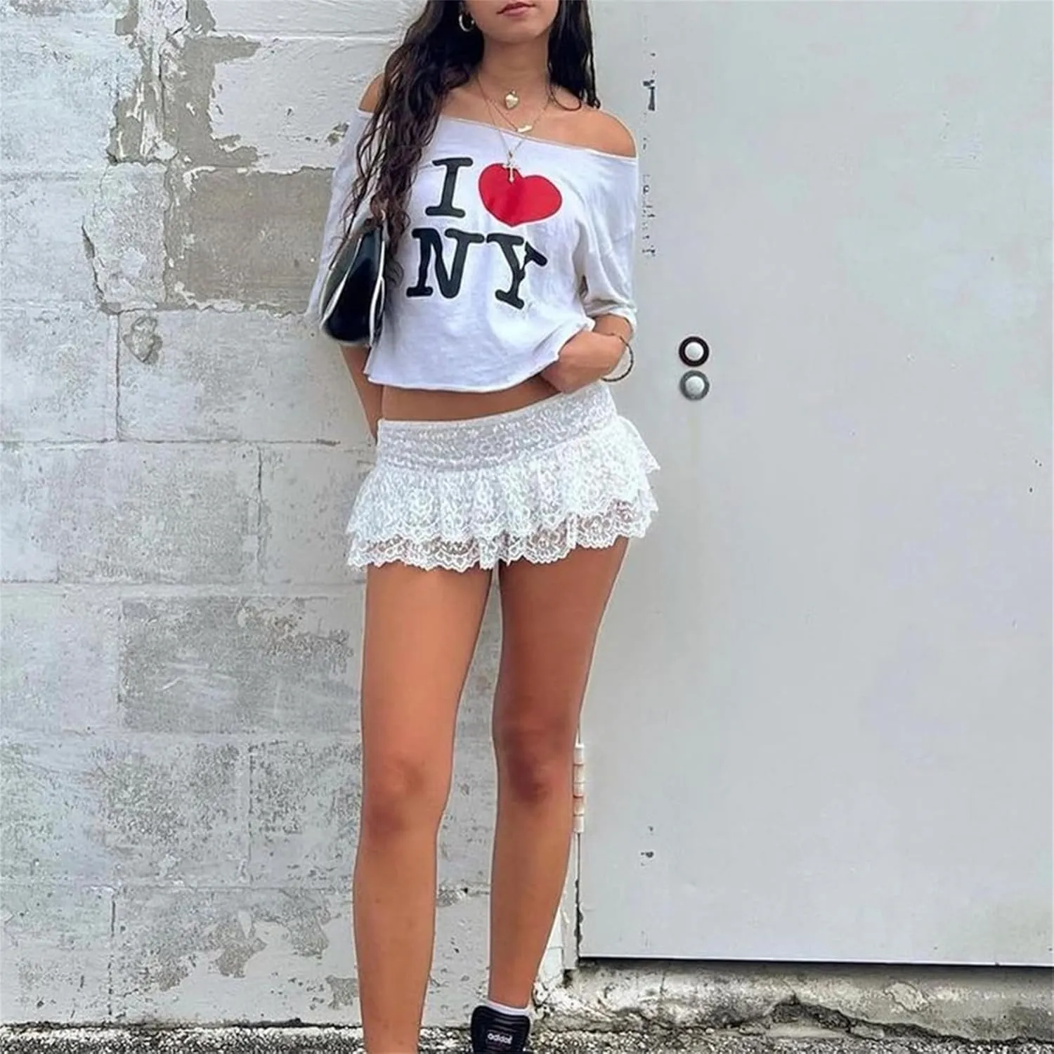 Women Y2k Ruffle Layered Mini Skirt Asymmetrical Pleated Lace Trim Low Waist Skater Skirt Fairy Floral Short Skirt