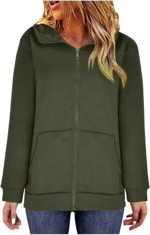 Women Zip Up Sweatshirt Fall Fleece Cozy Long Sleeve Plus Size Jacket Solid Color Y2k Trendy Hoodies with Pockets
