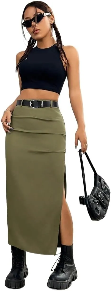 Women's 2025 Casual Maxi Long Skirts High Slit Skirt