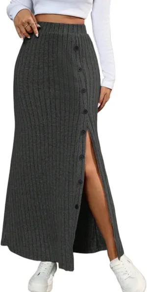Women's 2025 Casual Maxi Long Skirts High Slit Skirt