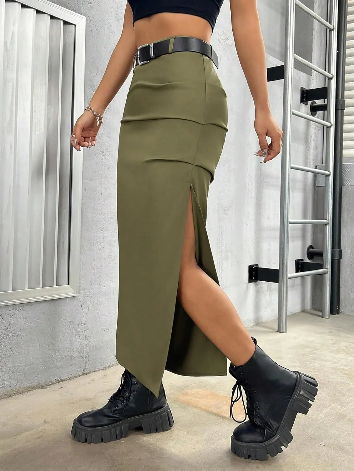 Women's 2025 Casual Maxi Long Skirts High Slit Skirt