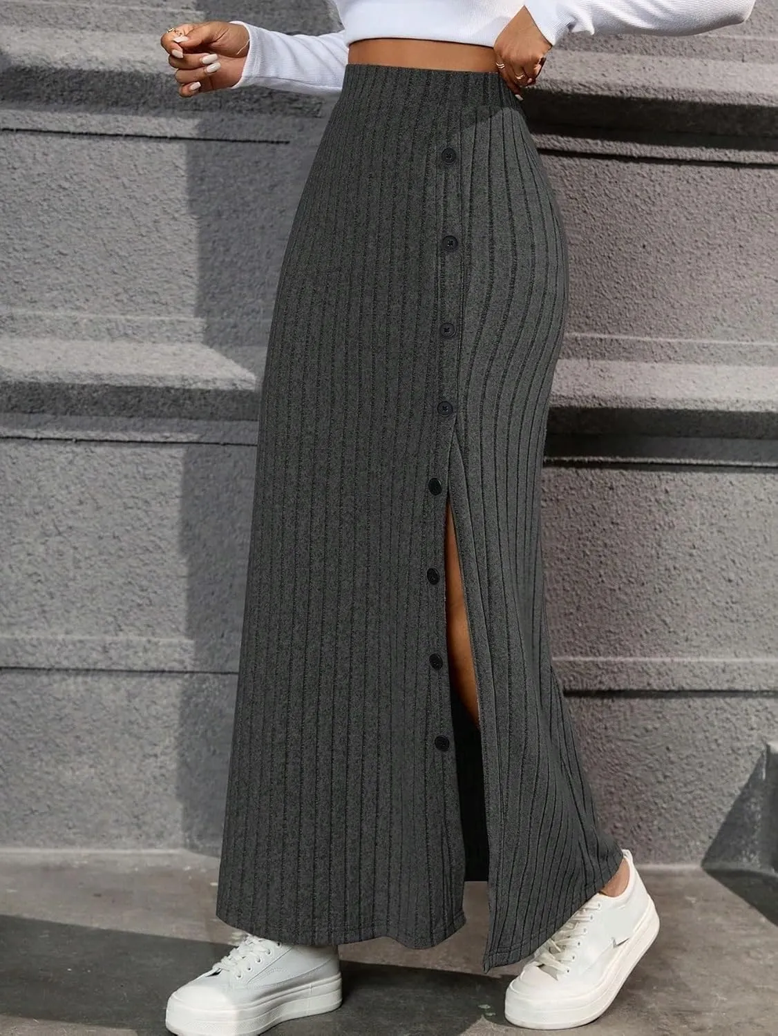 Women's 2025 Casual Maxi Long Skirts High Slit Skirt