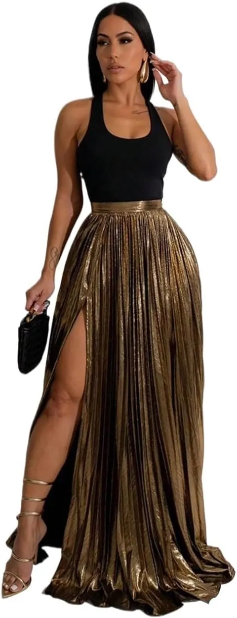 Women's 2025 Casual Maxi Long Skirts High Slit Skirt