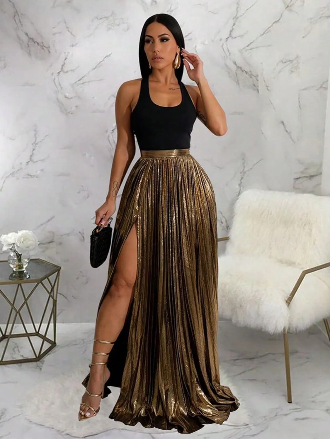 Women's 2025 Casual Maxi Long Skirts High Slit Skirt