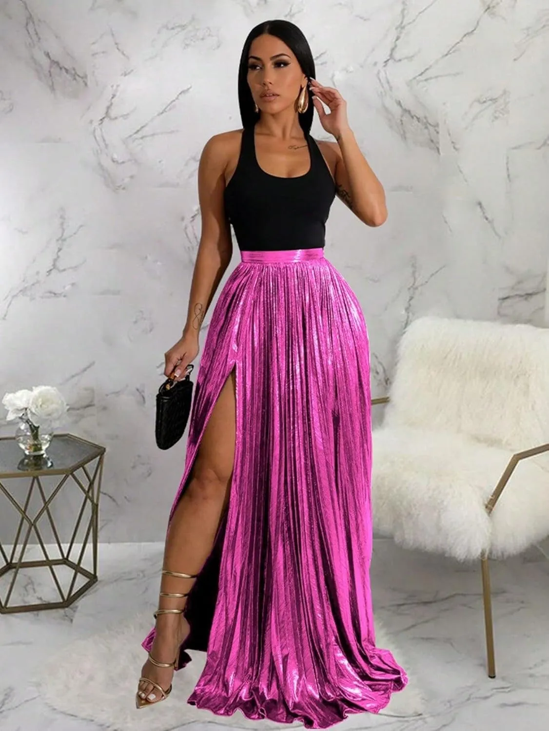 Women's 2025 Casual Maxi Long Skirts High Slit Skirt