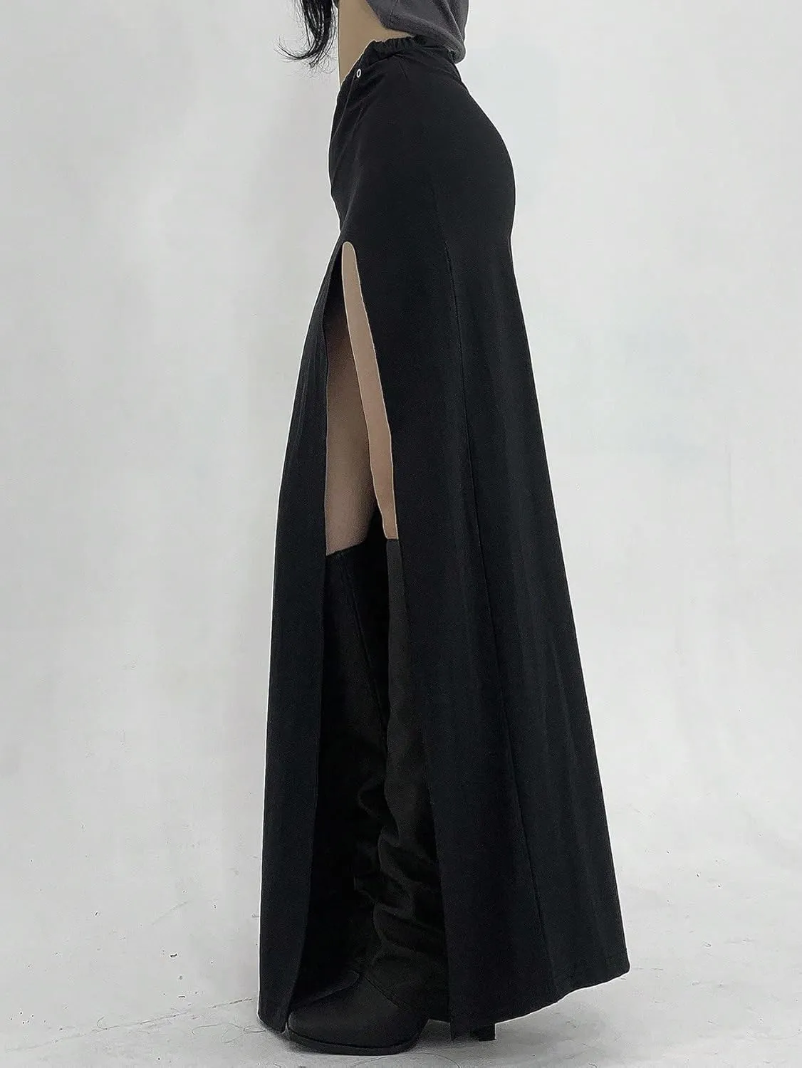 Women's 2025 Casual Maxi Long Skirts Solid Color High Slit Skirt