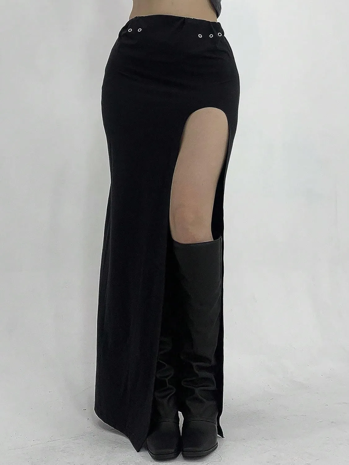 Women's 2025 Casual Maxi Long Skirts Solid Color High Slit Skirt