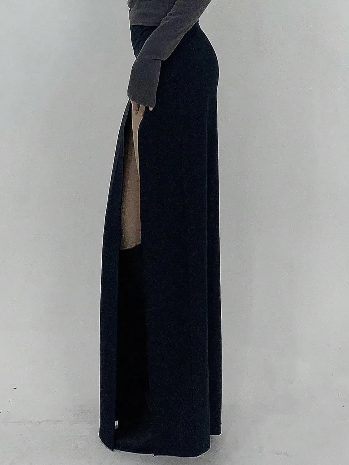 Women's 2025 Casual Maxi Long Skirts Solid Color High Slit Skirt