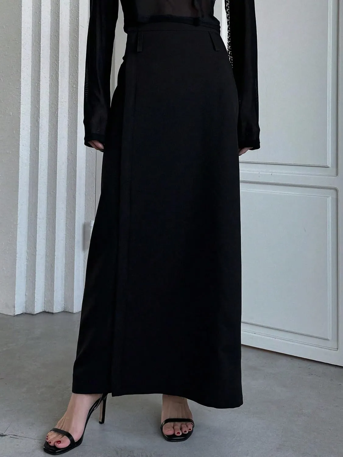 Women's 2025 Casual Maxi Long Skirts Solid Color High Waist Slit Skirt
