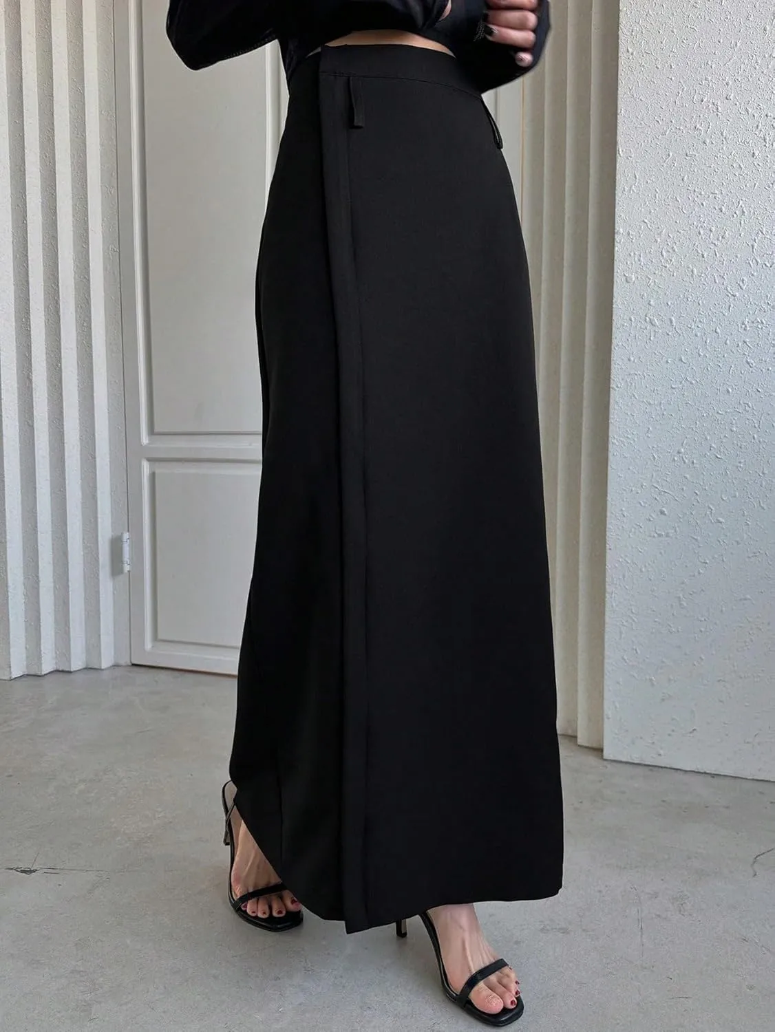 Women's 2025 Casual Maxi Long Skirts Solid Color High Waist Slit Skirt