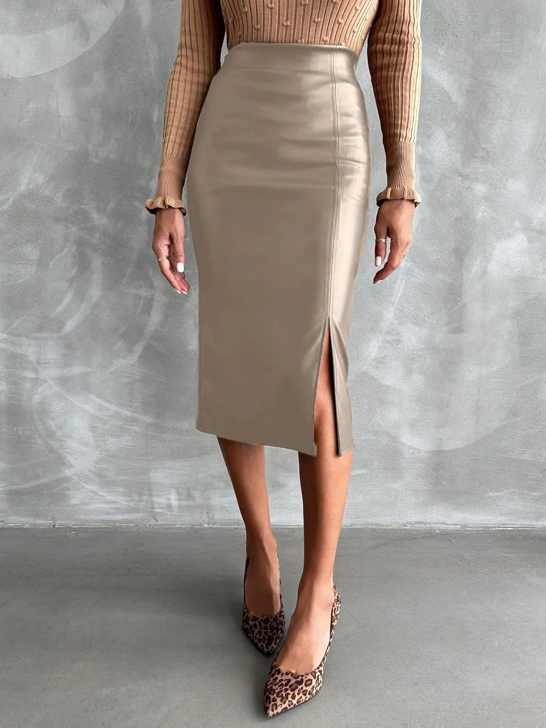 Women's 2025 Casual Maxi Long Skirts Solid Color Slit Skirt