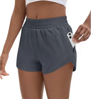 Women's 3" High Waisted Running Shorts Quick Dry Dolphin Sporty Athletic Gym Track Shorts for Women with Zipper Pocket