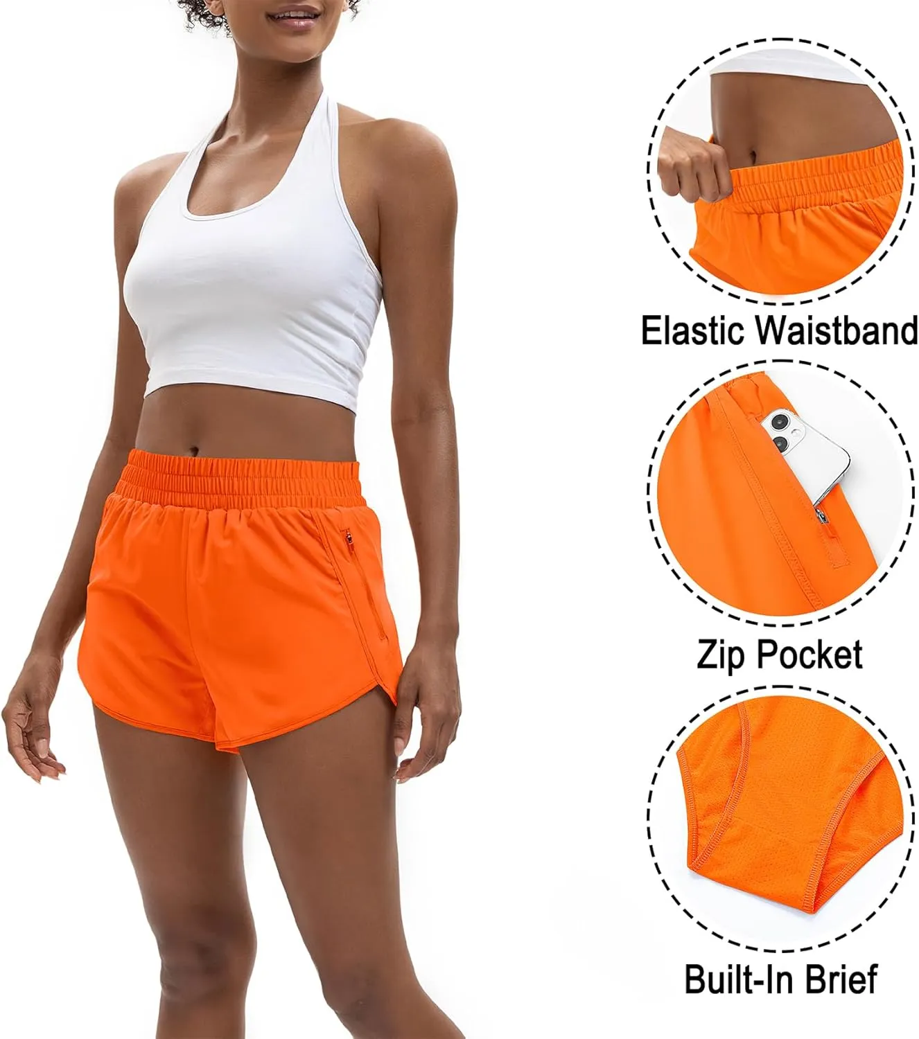 Women's 3" High Waisted Running Shorts Quick Dry Dolphin Sporty Athletic Gym Track Shorts for Women with Zipper Pocket