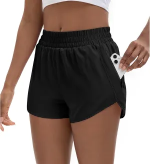 Women's 3" High Waisted Running Shorts Quick Dry Dolphin Sporty Athletic Gym Track Shorts for Women with Zipper Pocket