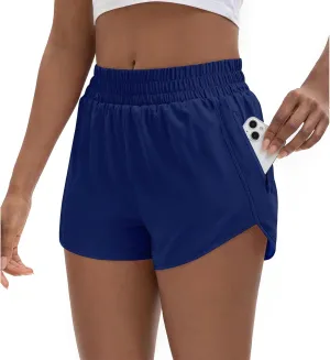 Women's 3" High Waisted Running Shorts Quick Dry Dolphin Sporty Athletic Gym Track Shorts for Women with Zipper Pocket
