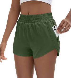 Women's 3" High Waisted Running Shorts Quick Dry Dolphin Sporty Athletic Gym Track Shorts for Women with Zipper Pocket