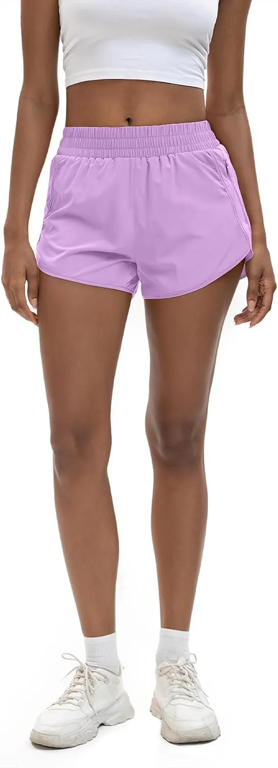 Women's 3" High Waisted Running Shorts Quick Dry Dolphin Sporty Athletic Gym Track Shorts for Women with Zipper Pocket