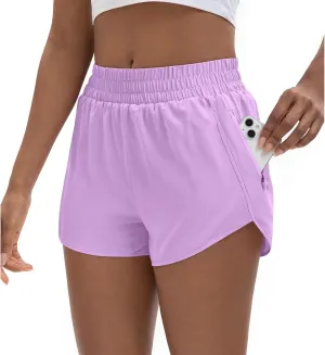 Women's 3" High Waisted Running Shorts Quick Dry Dolphin Sporty Athletic Gym Track Shorts for Women with Zipper Pocket