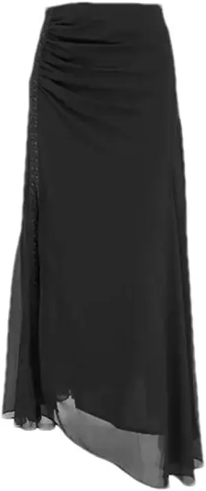 Women's A-Line Long Black Slit Skirt Chiffon Retro Street Casual Skirt