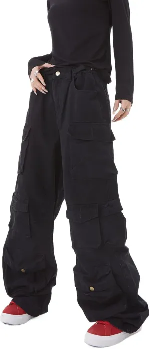 Women's Baggy Cargo Pants Y2K Clothing Multi-Pocket Relaxed Fit Jeans Fairy Grunge Clothes Alt Emo Streetwear
