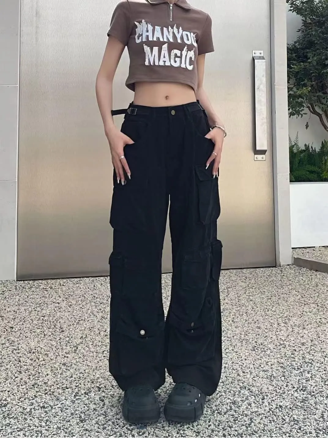 Women's Baggy Cargo Pants Y2K Clothing Multi-Pocket Relaxed Fit Jeans Fairy Grunge Clothes Alt Emo Streetwear