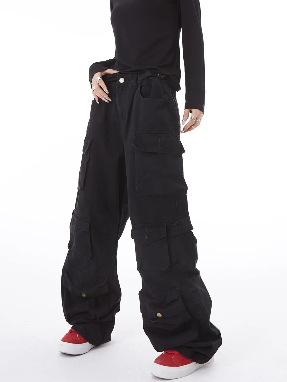 Women's Baggy Cargo Pants Y2K Clothing Multi-Pocket Relaxed Fit Jeans Fairy Grunge Clothes Alt Emo Streetwear