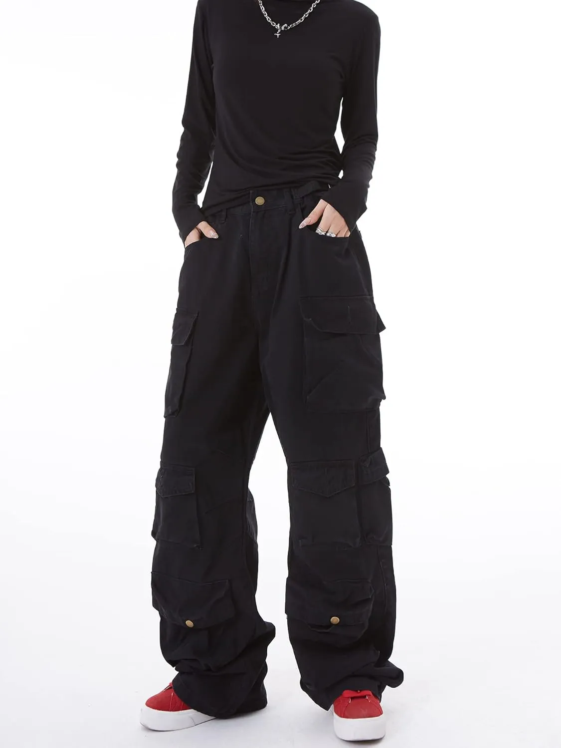 Women's Baggy Cargo Pants Y2K Clothing Multi-Pocket Relaxed Fit Jeans Fairy Grunge Clothes Alt Emo Streetwear