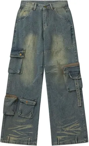 Womens Baggy Cargo Pants Y2k Clothing Multi Pocket Relaxed Fit Jeans Harajuku Vintage Washed High Waist Baggy Jeans