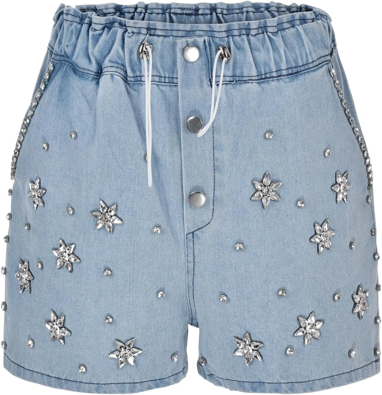 Womens Baggy Jean Shorts High Waisted Stretchy Trendy Casual Drawstring Rhinestone Diamond Loose Trendy Denim Shorts