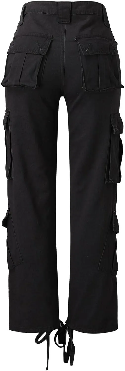 Womens Casual Loose Wide Leg Straight Demin Cargo Pants Trousers with Pockets Strecthy Paddy Skinny High-Rise Slim Fit Long