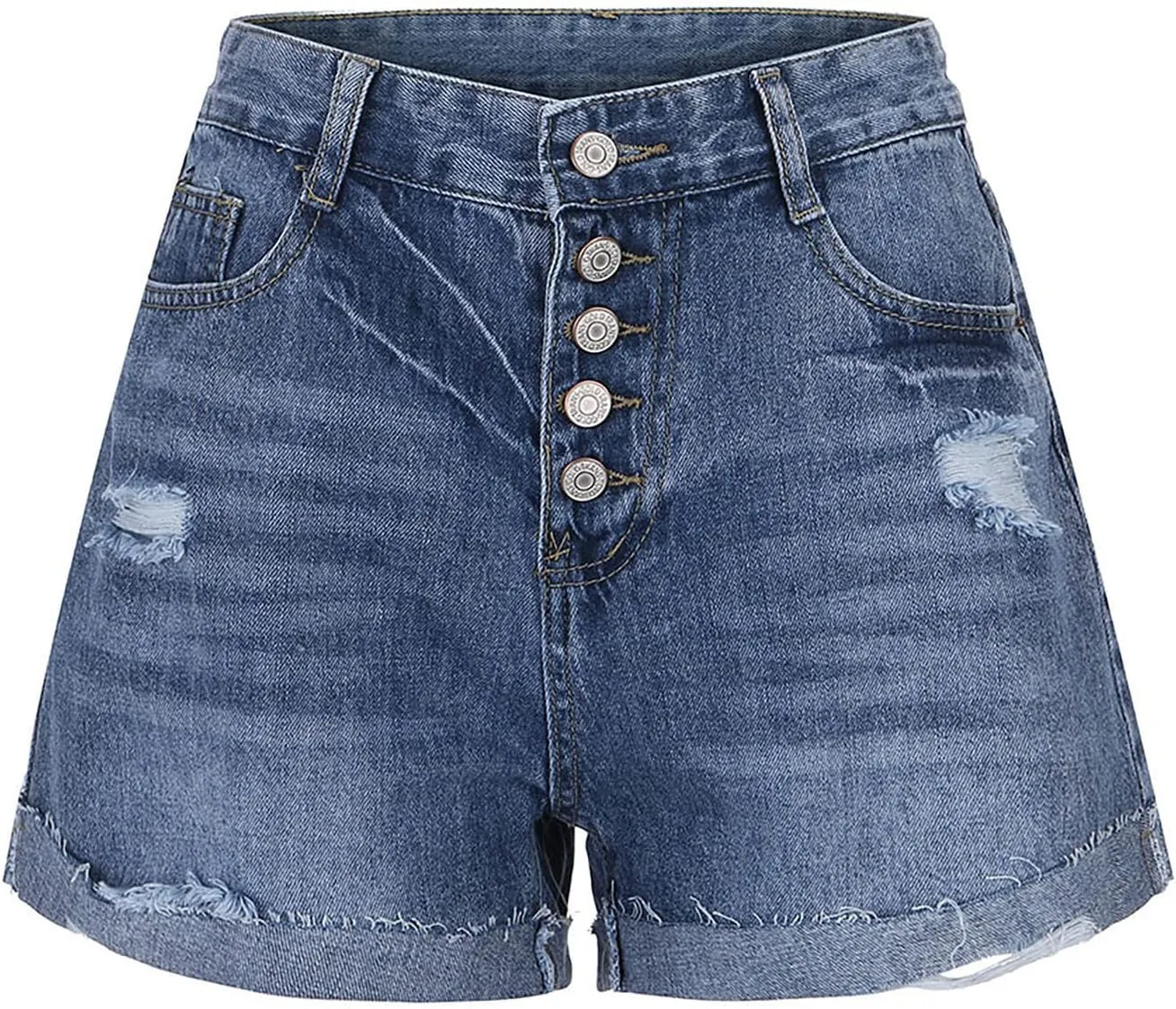 Women's Casual Ripped Denim Shorts High Rise Distressed Rolled Hem Denim Hot Short Summer Jean Shorts