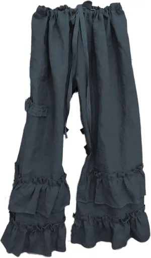 Womens Casual Ruffled Loose Pocket Pants Plus Size Cotton Linen Folds Pants Wide Leg Solid Color Hem Elastic Waisted Trousers (Dark Gray,XX-Large)