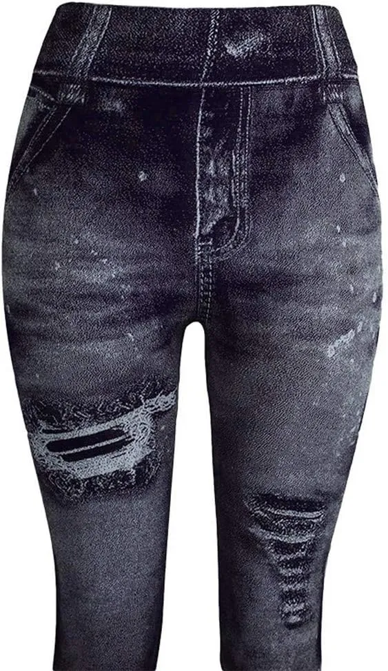Women's Casual Skinny Jeans Ripped Distressed High Rise Stretch Pull On Butt Lifting Jegging Fitted Denim Ankle Jeans