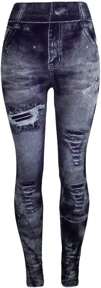 Women's Casual Skinny Jeans Ripped Distressed High Rise Stretch Pull On Butt Lifting Jegging Fitted Denim Ankle Jeans