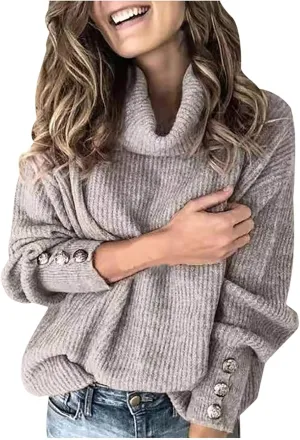 Womens Chunky Knit Sweater Turtleneck Long Sleeve Top Long Sleeve Casual Sweater Sweaters for Trendy Fall Fashion