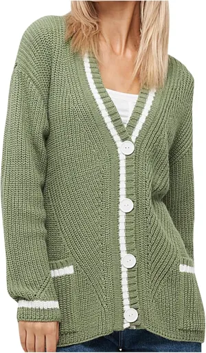 Women's Color Block Cardigan Sweaters 2024 Long Sleeve Button Down Open Front Chunky Knit Coat with Pockets